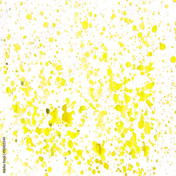 Obraz Акварельный абстрактный  цветной рисунок разноцветные пятна, разводы и брызги. Нежные весенние цвета. Желтый  на белом фоне.