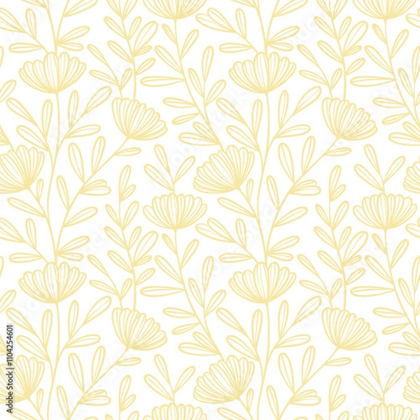 Fototapeta Cute vintage hand drawn summer floral print, seamless repeating vector flower pattern, climbing plants repeat tile design