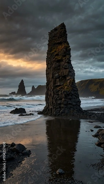 Fototapeta Basalt stacks at Reynisdrangar near Vik, Iceland.