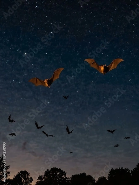 Fototapeta Bats flying in a nighttime sky.
