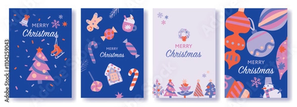 Fototapeta Cristmas card holiday design, New year flyer with decorative elements
