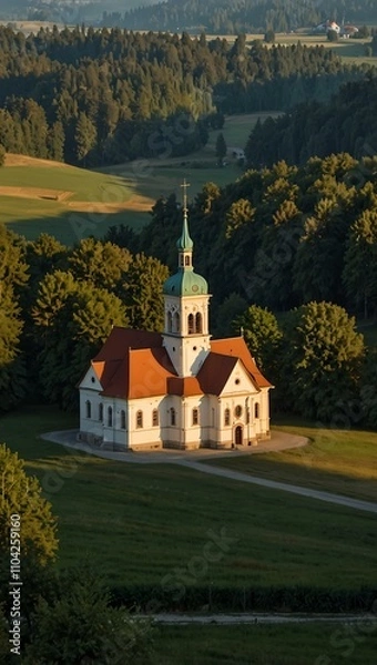 Fototapeta Bavarian fields and church.