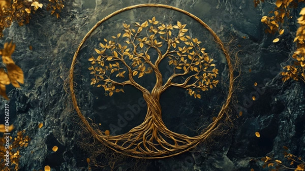 Fototapeta Beautiful tree of life, sacred symbol. Individuality, prosperity and growth concept. Digital art.