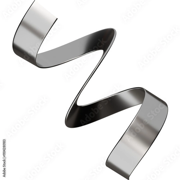 Fototapeta 3d Chrome Rendering Spirals  ribbon shape isolated on Transparent 
