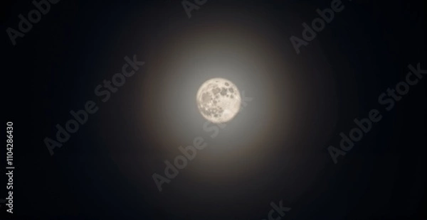 Fototapeta Bright full moon surrounded by a halo in a dark sky representing celestial phenomenon
