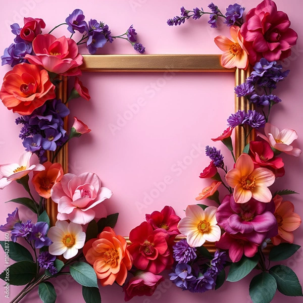 Fototapeta floral minimal frame on simple background
