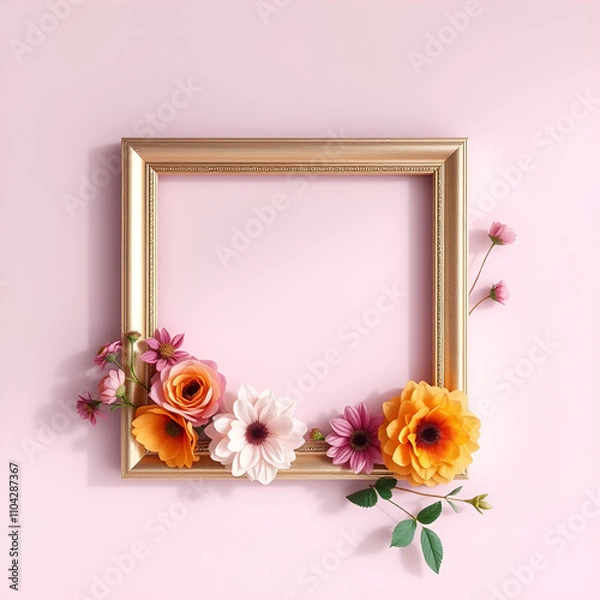 Fototapeta floral minimal frame on simple background
