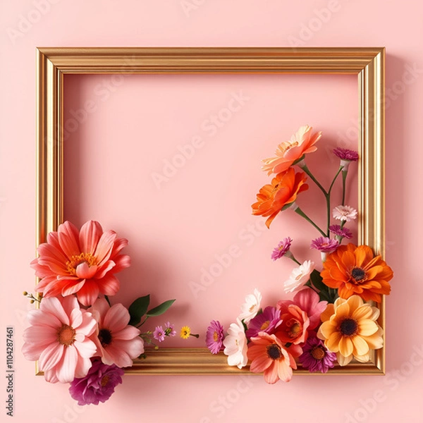 Fototapeta floral minimal frame on simple background