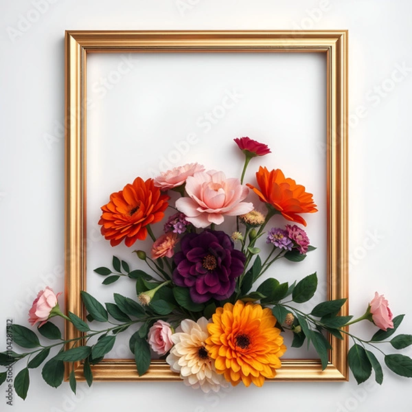 Fototapeta floral minimal frame on simple background