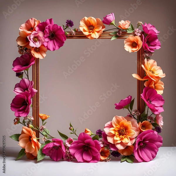 Fototapeta floral minimal frame on simple background