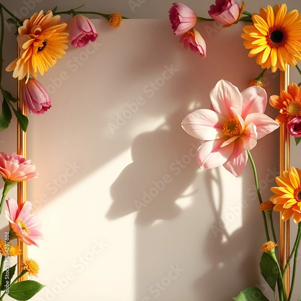 Fototapeta floral minimal frame on simple background