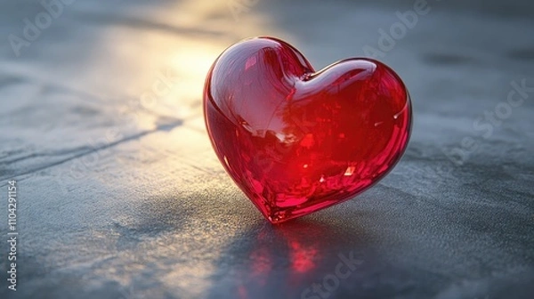 Fototapeta This luminous red glass heart captures the essence of love and warmth with its glowing reflections and elegant simplicity.