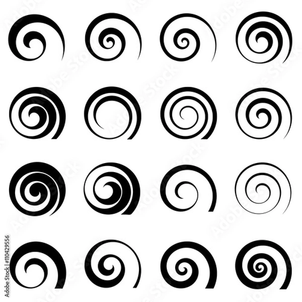 Obraz A set of swirl spiral elements, isolated vector graphic