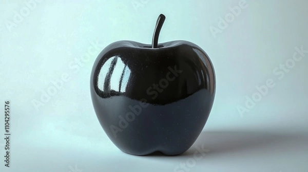 Obraz Shiny black apple on light background with subtle reflections