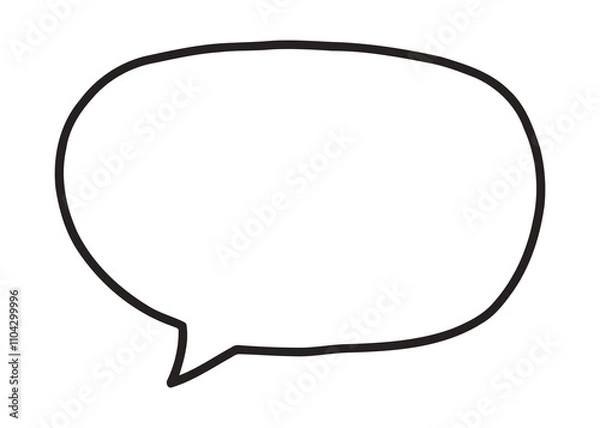 Fototapeta Clean hand-drawn speech bubble on vibrant yellow background. Simple isolated white shape with thick black contour outline pops dramatically in minimalist style.
