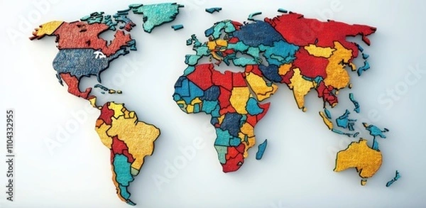 Obraz Vibrant Colorful World Map Art Piece: A Striking Visual Representation of Global Diversity