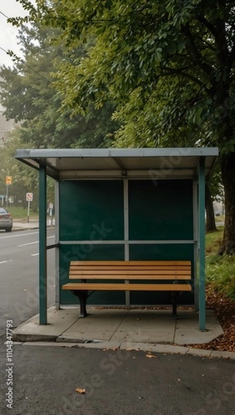 Fototapeta Bus stop with cozy shelter by the roadside.