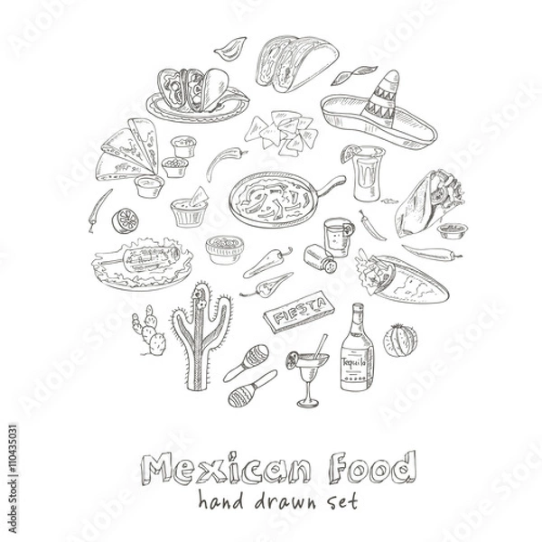 Obraz Vector hand drawn set of Mexican food