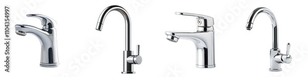 Fototapeta Water Faucet – Fixture Controlling the Flow of Water from a Sink Isolated on Clear White Background Highly Detailed