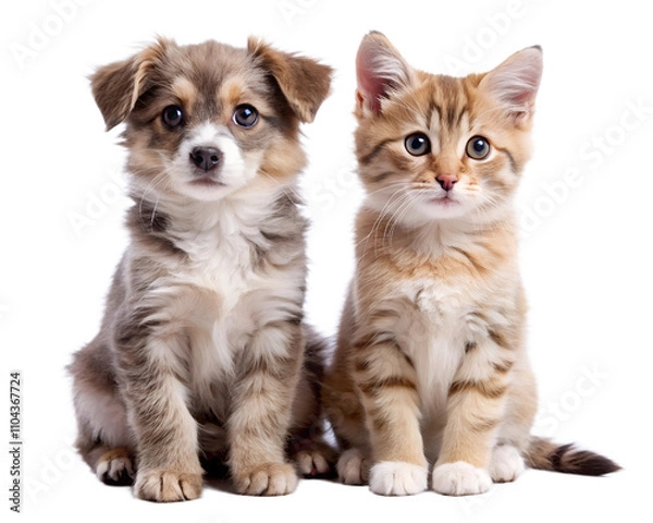 Fototapeta group of puppies with kitten