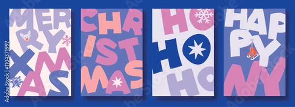 Fototapeta Christmas card holiday modern design, New year flyer with bold letters