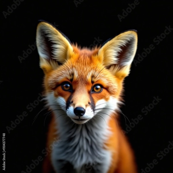 Fototapeta Portrait of a Red Fox with Striking Orange Fur and Intense Eyes on a Black Background – Wildlife Photography