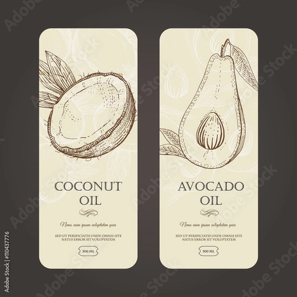 Fototapeta Vector template labels for coconut and avocado oils.