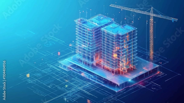 Fototapeta Futuristic infrastructure of a smart night city. Residential urban buildings for isometric innovation flat design. Smart city vector illustration of town with digital communication technology.