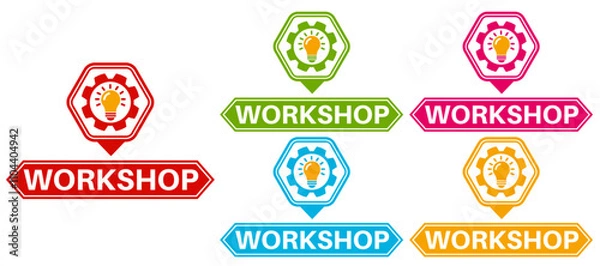 Fototapeta set workshop badge labels icon. Business and entrepreneurship sign symbol design sticker template vector illustration	