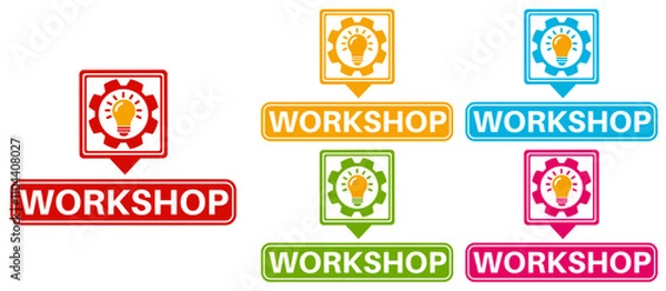 Fototapeta Set collections trendy colorful workshop sign. Business seminar symbol Training labels design template Vector illustration