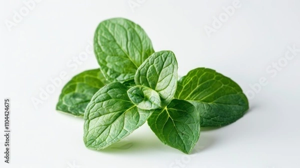 Fototapeta photograph of Educational photo of mint leaves highlighting the allicin content. Isolated on white Shown benefits for immune and heart health Studio lighting wide angle lens