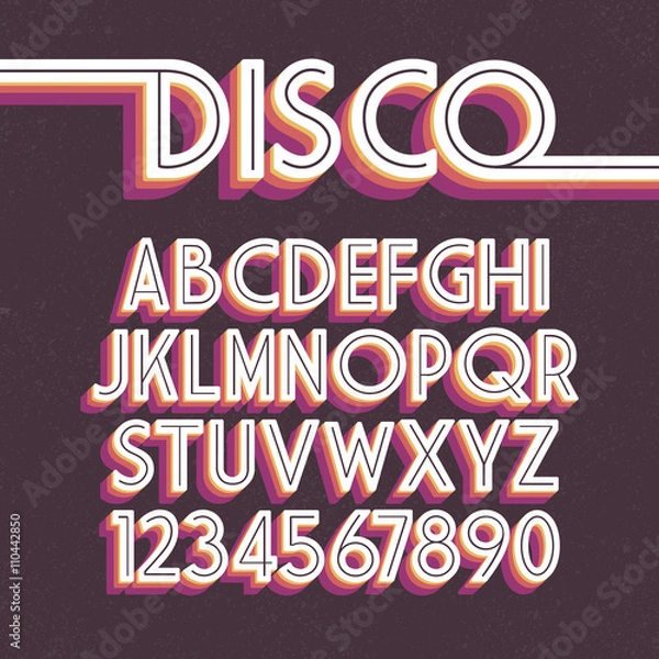 Obraz Czcionka retro z lat 80. Alfabet disco wektor