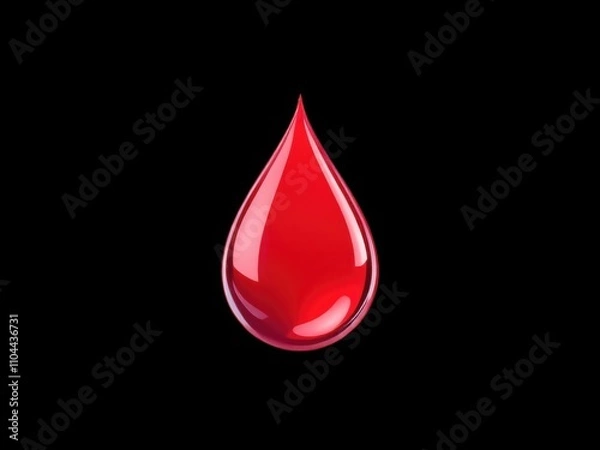 Fototapeta Glossy red blood drop on black background for medical and health design  National Blood Donor Month
