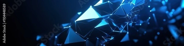 Fototapeta Glowing geometric blue crystal-like shapes floating in a dark futuristic digital space