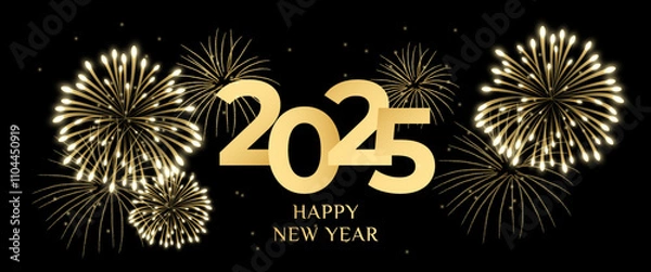 Fototapeta Happy New Year 2025. Golden fireworks for the design of postcards, banners for the new year. Vector illustration