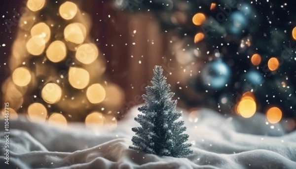Fototapeta Christmas Background With Snowflakes And Christmas Tree
