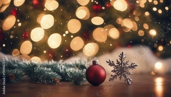 Fototapeta Christmas Background With Snowflakes And Christmas Tree