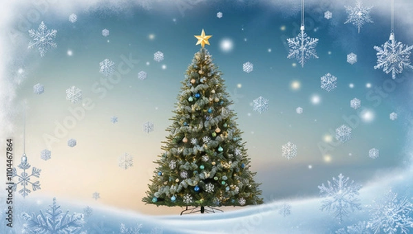 Fototapeta Christmas Background With Snowflakes And Christmas Tree