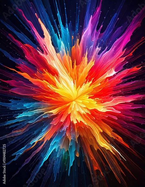 Fototapeta Vibrant colors exploding outwards from the center, creating dynamic and energetic composition on black background