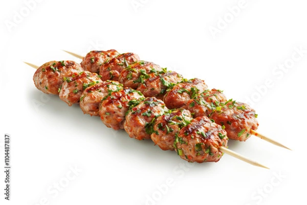 Fototapeta Chicken  Kebob on skewers in a white background