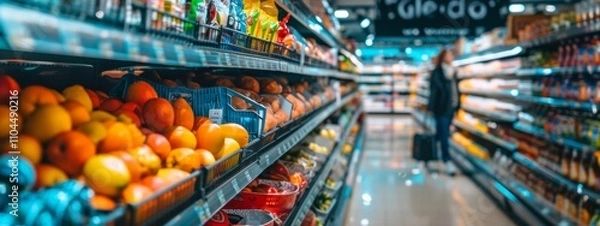 Fototapeta Fruit and vegetable aisle in a grocery store with vibrant colors
