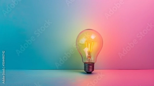 Fototapeta Creative light bulb with gradient pastel background