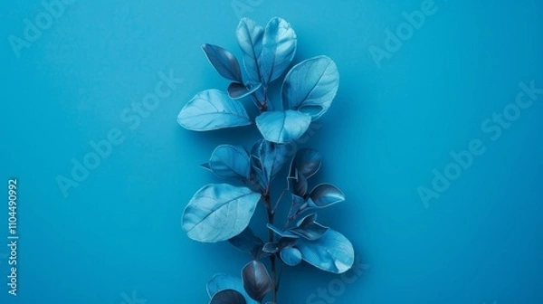 Fototapeta Vibrant blue foliage against solid background