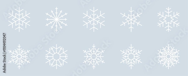 Fototapeta Set of 10 Snowflake Design Isolated on Ice Grey Background - 8/20