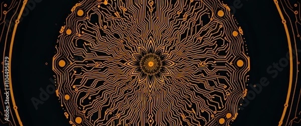 Obraz Intricate Art Nouveau Circuit Board Mandala on Black Background