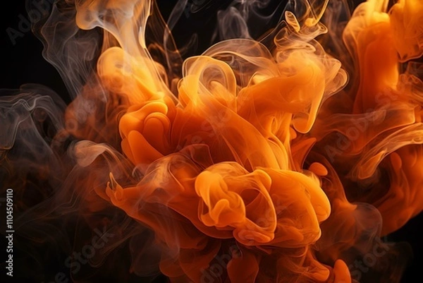 Fototapeta Abstract orange smoke on black backgroung with various natural clouds and smoke Beautiful cloudy smoke on an isolated background. soft mystery horror design, spooky background texture 