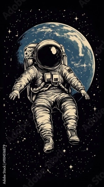 Obraz Astronaut floating in outer space with Earth in the background, starry universe, highly detailed spacesuit and planet