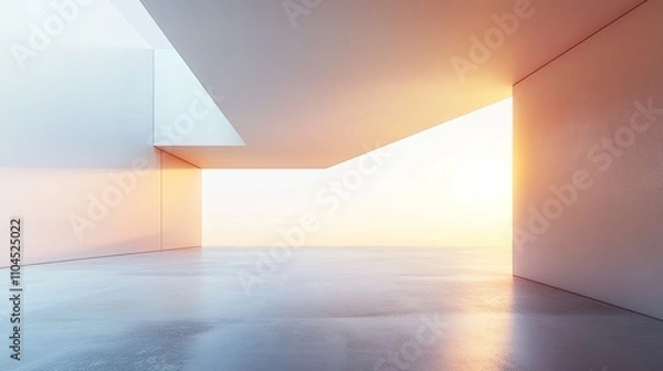Fototapeta Abstract modern architecture interior with sunset light.