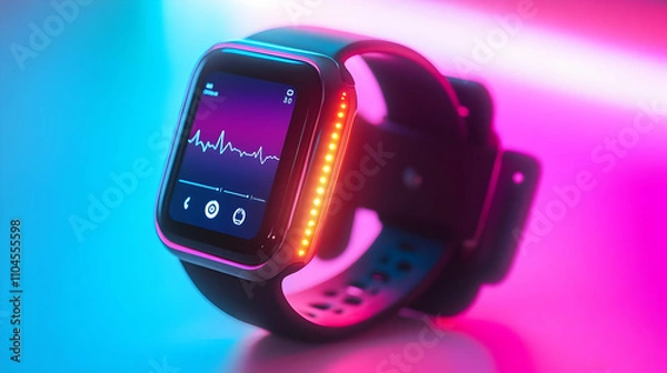 Obraz Smartwatch 3D Render Neon Lights