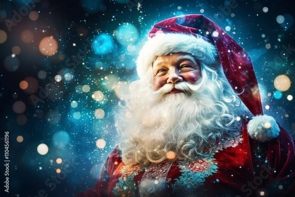 Obraz A cheerful Santa Claus stands against a magical Christmas background full of decorations